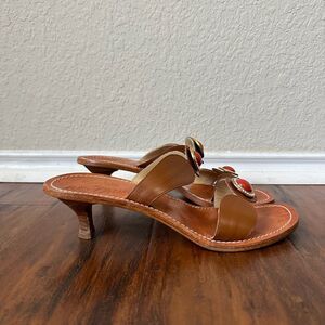 IL SANDALO of CAPRI Rhinestone Heeled Sandals in Mocha Leather